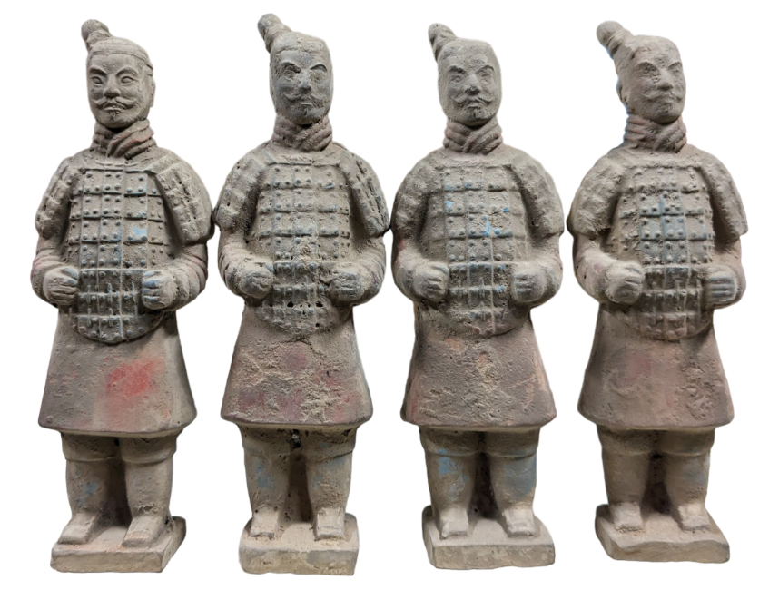 Estatua de guerrero de terracota colorida antigua 16 cm x 4 piezas