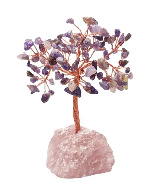 Árbol de la Vida Amatista sobre Drusa de Cuarzo Rosa 12-13cm