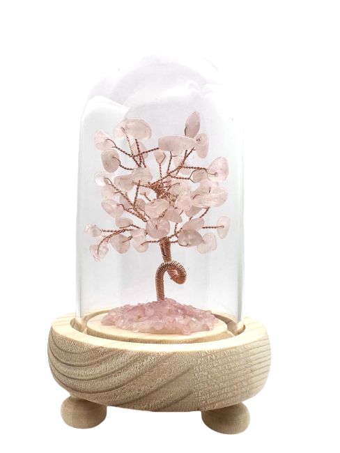 Árbol de la Vida Cuarzo Rosa bajo cúpula con caja