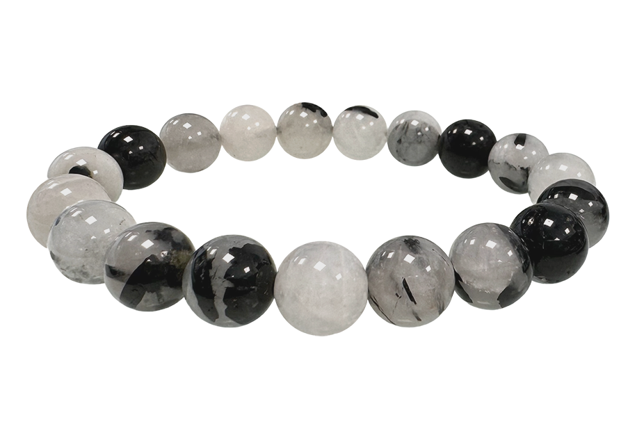 Pulsera Cristal de roca Turmalina A perlas 10mm