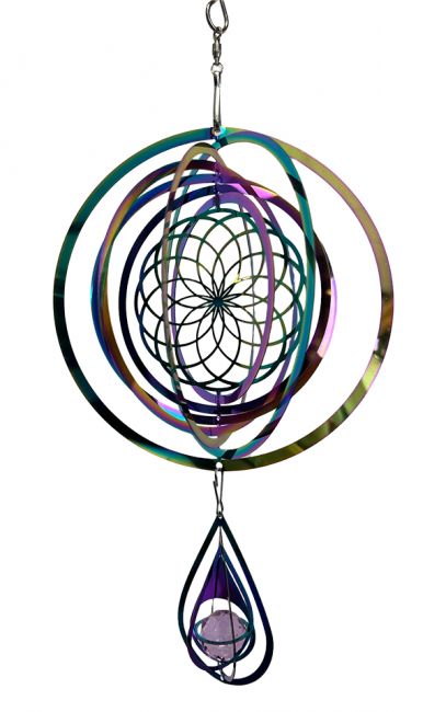 Carillón de viento 3D acero arcoíris flor de la vida Cristal 15cm