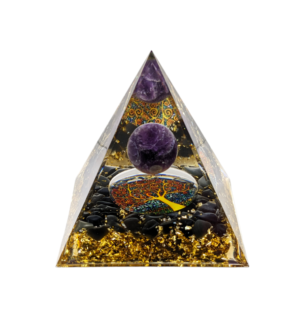 Pirámide de Orgonita Amatista & Obsidiana Negra Árbol de la Vida