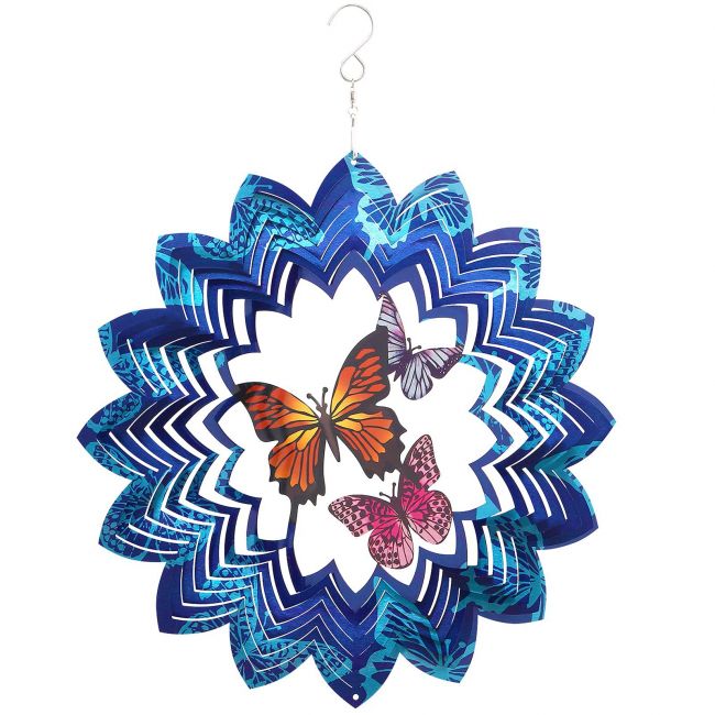 Carillón de viento 3D acero mariposa multicolor 30cm