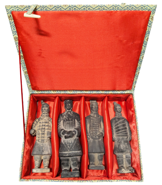 Caja de 4 estatuas negras de Guerreros Imperiales en terracota, 15cm