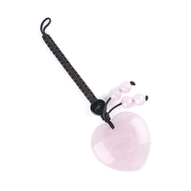 Colgante para bolso con forma de corazón de cuarzo rosa (en forma de A) en piedra natural.