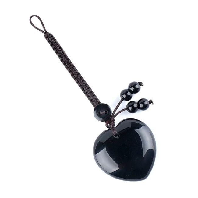 Colgante para bolso con forma de corazón de obsidiana negra A en piedra natural