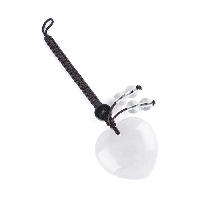 Colgante para bolso con forma de corazón, de piedra natural y cristal de roca.
