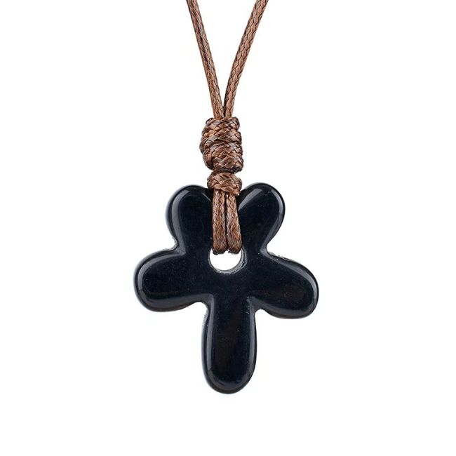 incienso en Collar con flor de obsidiana negra
