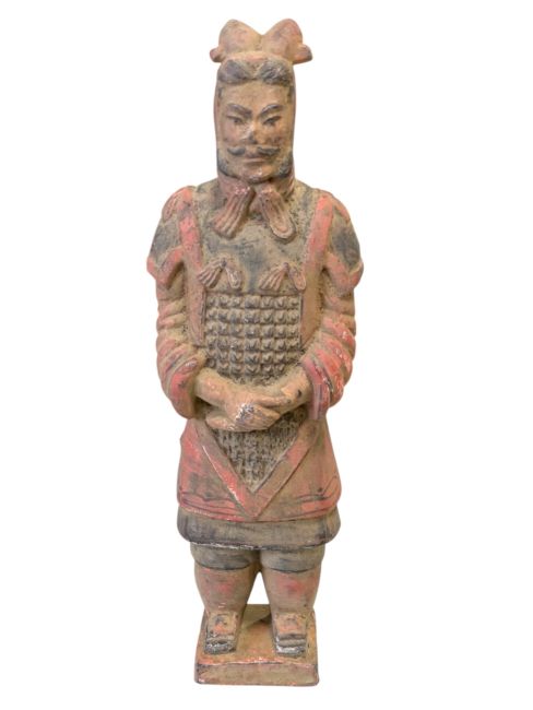 Estatua antigua de terracota colorida, tamaño general, 20 cm