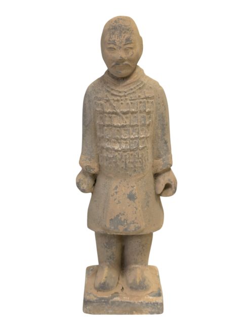 Estatua antigua de caballero de terracota colorida de 20 cm