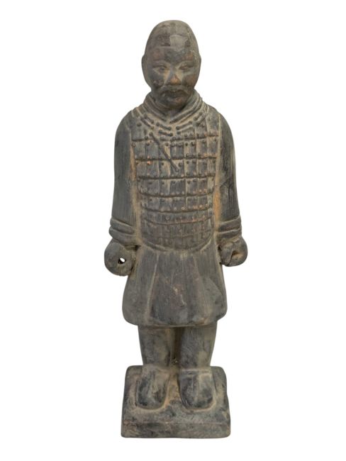 Estatua de terracota negra de un caballero, 20 cm.