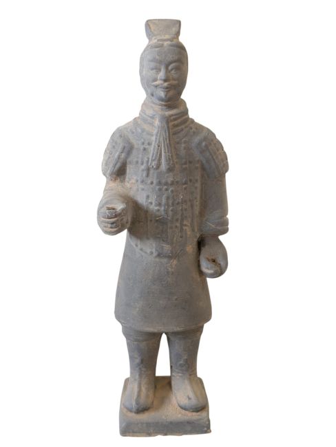 Estatua de guerrero negro con armadura de terracota, 25 cm