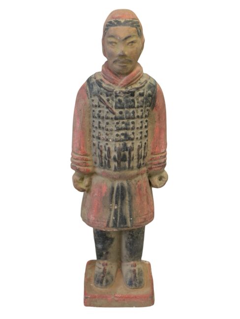 Estatua antigua de caballero de terracota colorida de 24 cm
