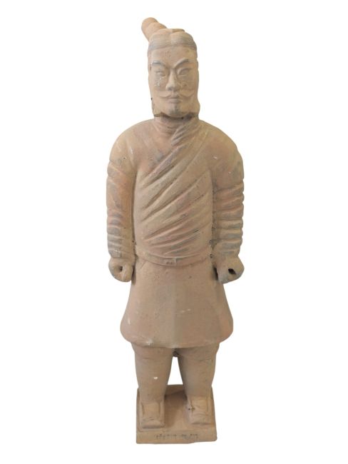 Estatua antigua de guerrero de terracota de colores, 25 cm