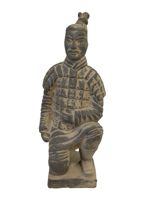 Estatua de arquero arrodillado negro en terracota, 21 cm