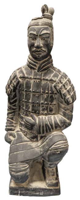 Estatua de arquero arrodillado negro de terracota 35 cm