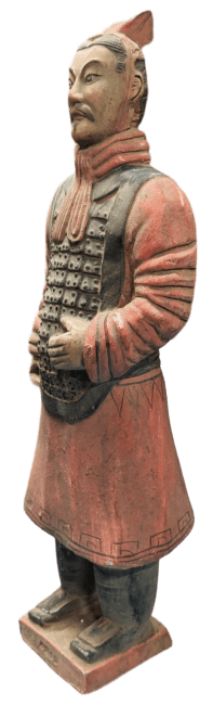 Estatua antigua de guerreros de terracota coloridos con armadura de 38 cm