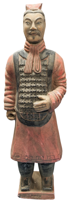 Estatua antigua de guerreros de terracota coloridos con armadura de 38 cm