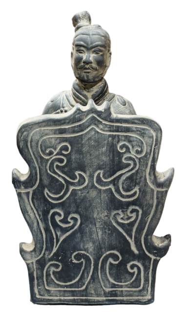 Estatua de Arquero Negro con Escudo de Terracota Arrodillado 35cm
