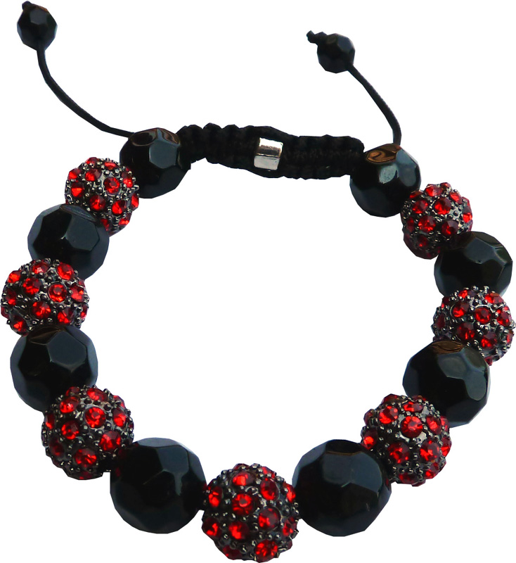 Shamballa 7 pierres rouges & perles noirs