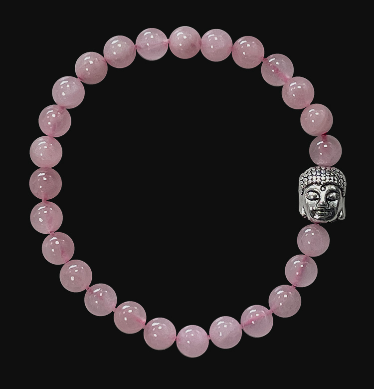 Pulsera Cuarzo rosa & Buda perles 6mm.