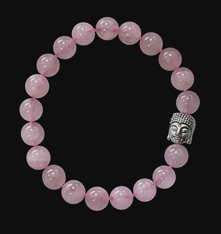 Pulsera Cuarzo rosa & Buda perles 8mm.