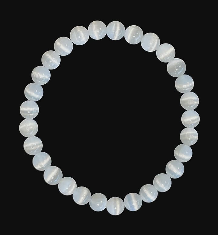 Pulsera Selenita Ojo de Gato AA perlas 6mm.