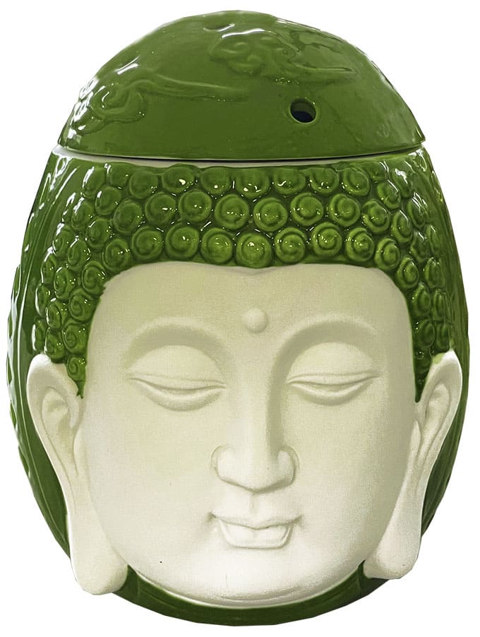 incienso en Quemador de aceite de cerámica cabeza de Buda verde 14cm