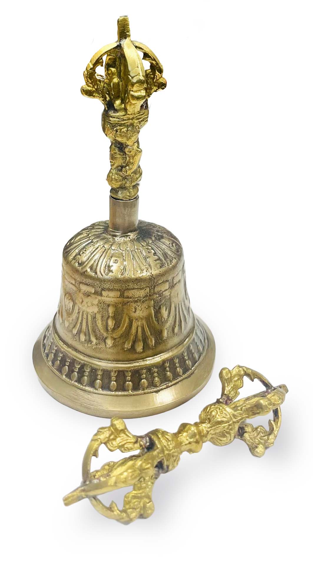 Campana tibetana con dorje - Latón dorado