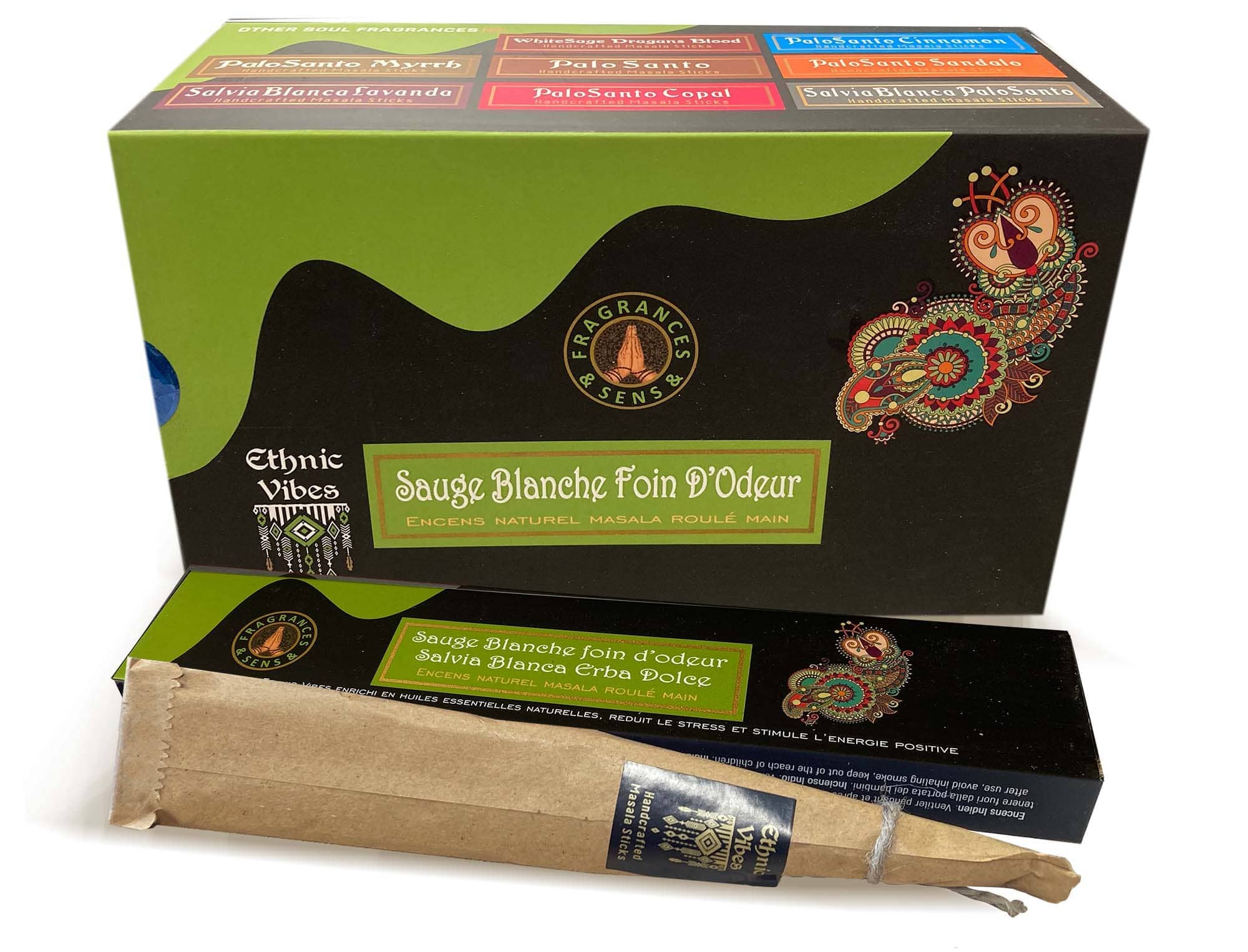 incienso en Incienso Fragrances & Sens Ethnic Vibes Salvia Blanca & hierba dulce masala 15g