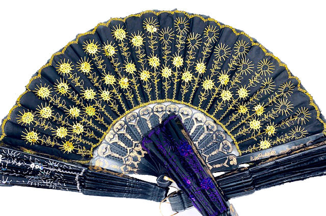 Abanico de madera flores estrellas mix color 38cm.