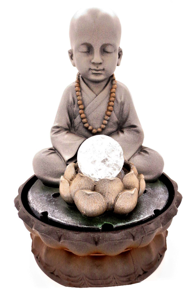 Fuente led monje meditación con bola de 29cm