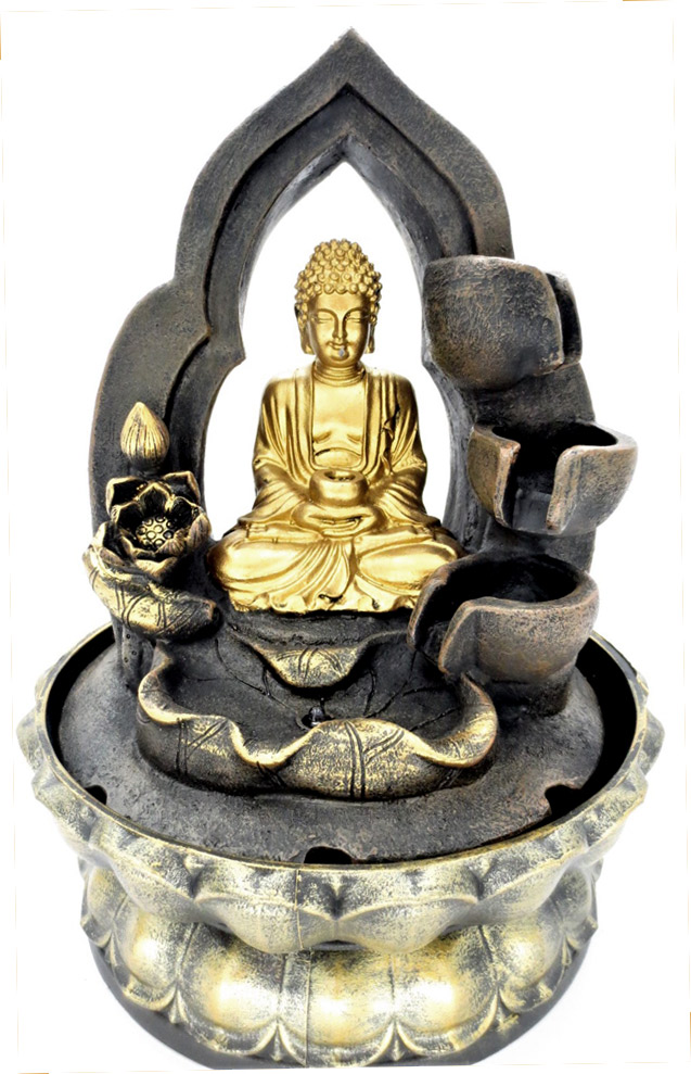 Fuente led Buda meditación dorada 26cm