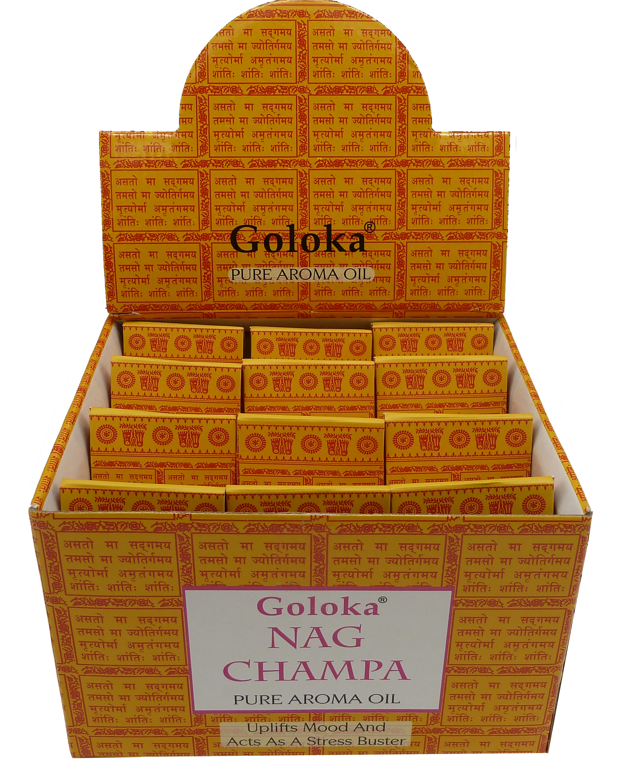 Goloka Nag Champa aceite perfumado 10 ml x 12