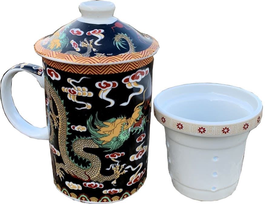 Mug tetera negro dragón verde