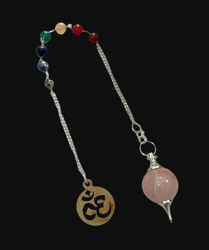 Péndulo esfera de Cuarzo Rosa Om & chakras 7 4cm