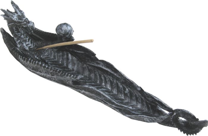 Porta incienso dragón negro y grúa 26cm