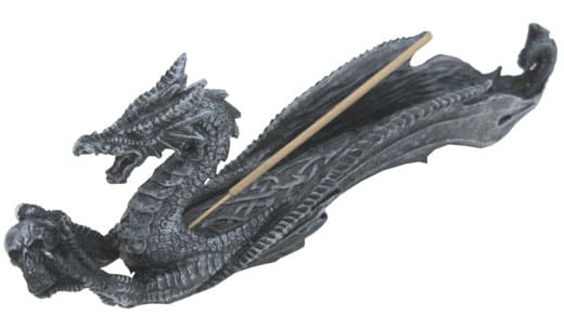 Porta incienso dragón resina negro 26cm