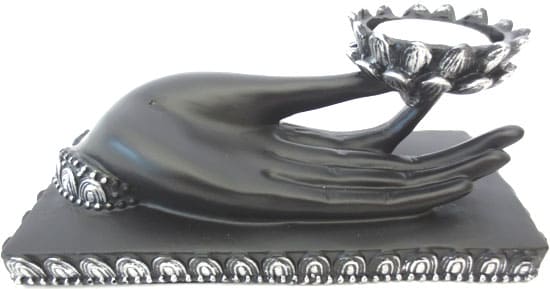 Porta incienso en base y candelabro negro 18cm.