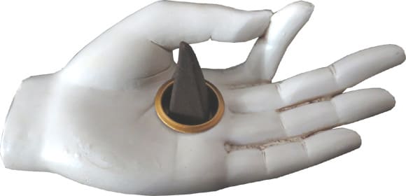 Porta incienso mano blanca 11cm.