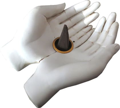 Porta incienso manos blancas abiertas 11cm.