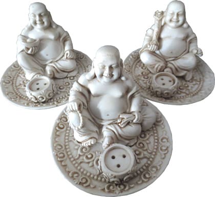 Porta incienso feliz buda blanco x3 9cm