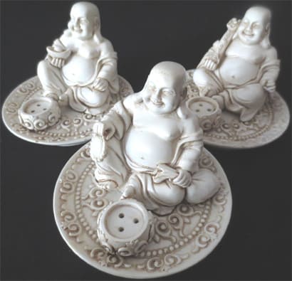 Porta incienso feliz buda blanco x3 9cm