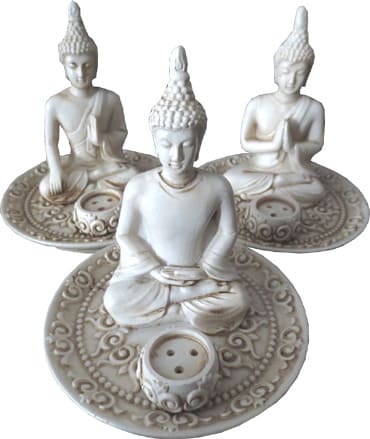 Porta incienso Buda tibetano blanco x3 9cm