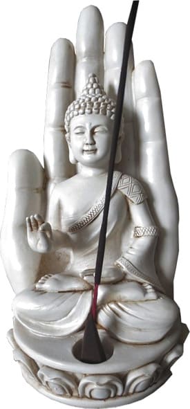 Porta incienso buda blanco sentado en mano 24cm.
