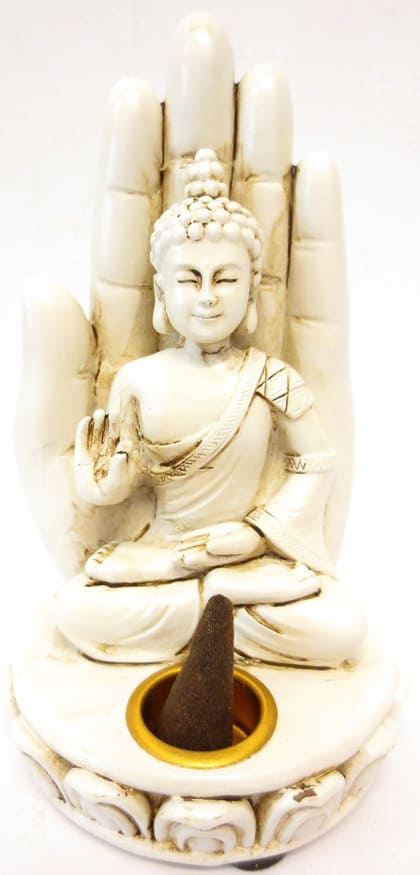 Porta incienso buda blanco sentado en mano 13cm