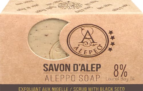 incienso en Jabón d'Aleppo alepeo exfoliante con nigella 8% 100g
