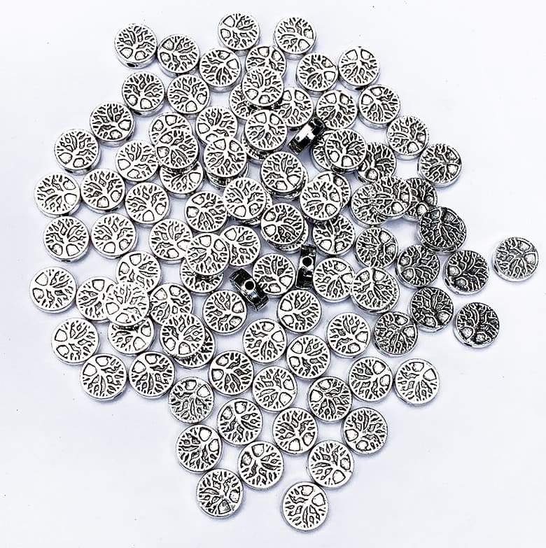 Perlas charm’s metal Árbol de Vida Redonda 9mm x100