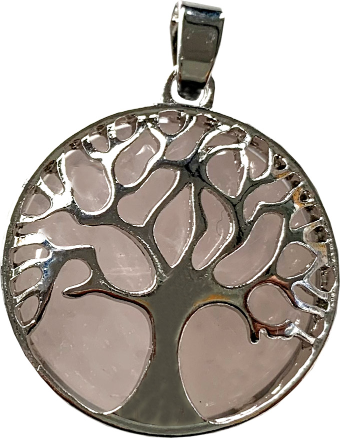 Pendentif árbol de la vida Cuarzo Rosa metal & piedra 3cm