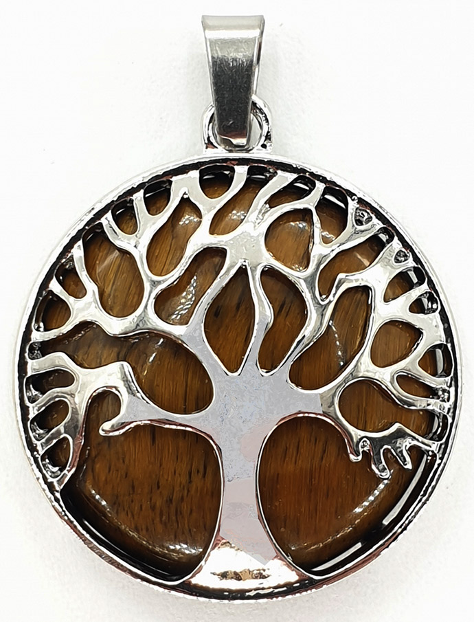 Pendentif árbol de la vida Ojo de Tigre metal & piedra 3cm